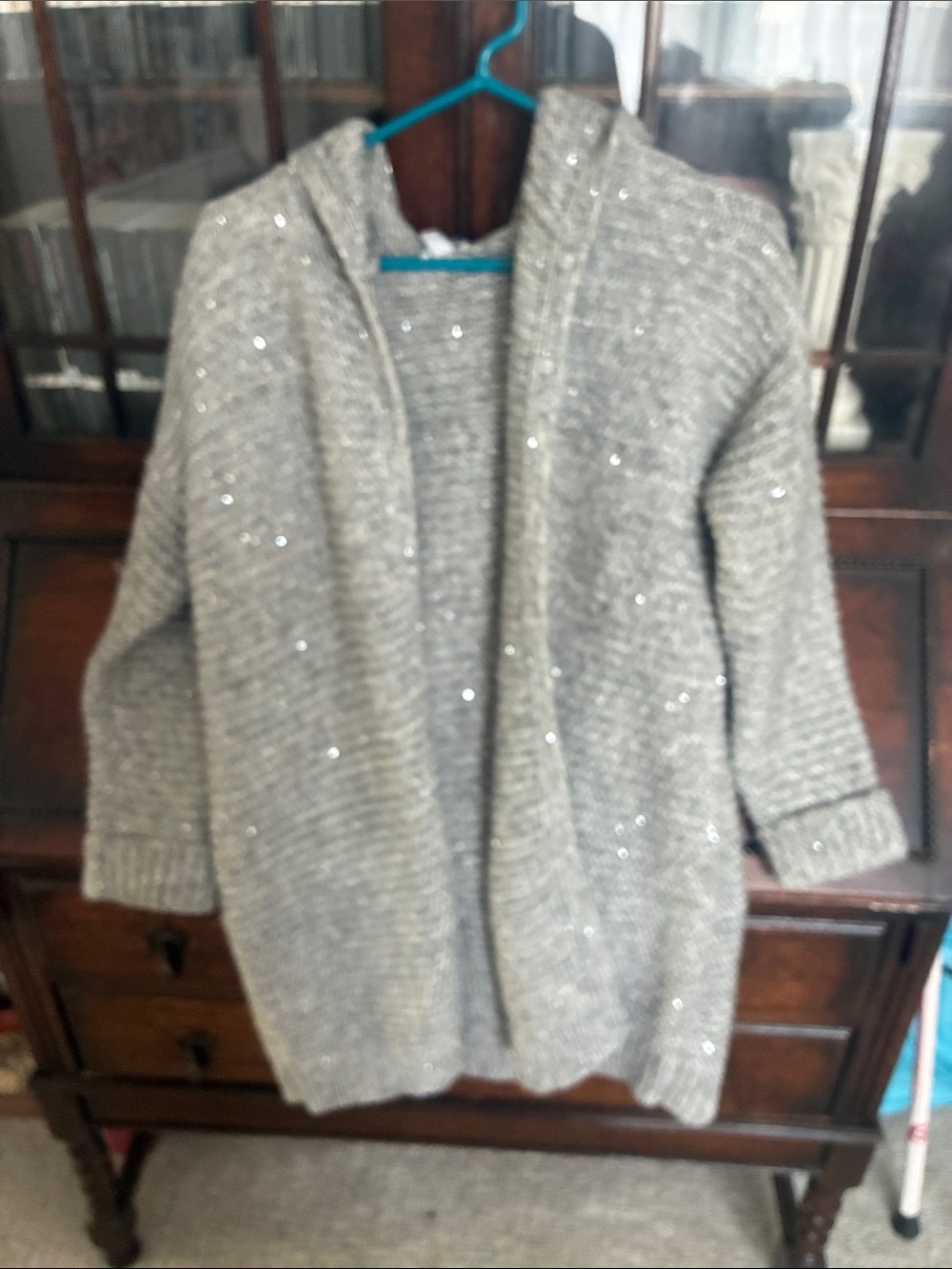 J. Jill Gray Sparkle Hooded Knit Cardigan